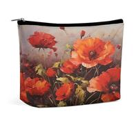 MNVTSKOP Kosmetiktasche mit Ölgemälde, rote Blume, große Kapazität, Reise-Make-up-Tasche, trendig, tragbar, Kulturbeutel für Damen