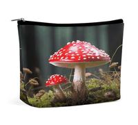 MNVTSKOP Kosmetiktasche mit Pilz, große Kapazität, Reise-Make-up-Tasche, trendig, tragbar, Kulturbeutel für Damen, Rot und Weiß