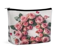 MNVTSKOP Kosmetiktasche mit Rosen im Kreis, große Kapazität, Reise-Make-up-Tasche, trendig, tragbar, Kulturbeutel für Damen