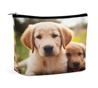 MNVTSKOP Kosmetiktasche mit süßem Golden Retriever, Welpe, große Kapazität, Reise-Make-up-Tasche, trendig, tragbar, Kulturbeutel für Damen
