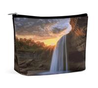 MNVTSKOP Kosmetiktasche mit Wasserfall bei Sonnenuntergang, große Kapazität, Reise-Make-up-Tasche, trendig, tragbar, Kulturbeutel für Damen