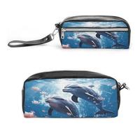 MNVTSKOP Kosmetiktasche, Motiv: Delfine in Love, kleine Kosmetiktasche, tragbarer Schreibwaren-Organizer für Frauen, Lehrer