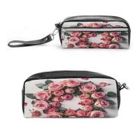 MNVTSKOP Kosmetiktasche, Motiv: Rosen im Kreis, kleine Kosmetiktasche, tragbar, Schreibwaren-Organizer für Frauen, Lehrer