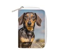 MNVTSKOP Kreditkartenetui aus weichem Leder, für Bankkarten, Dackel, Hund, Visitenkartenetui, Geldbörse mit 20 Kartenfächern, Ausweishülle, Organizer, Reißverschluss, Geldbörse für Damen und Herren