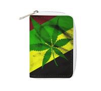 MNVTSKOP Kreditkartenetui aus weichem Leder, Kreditkartenetui mit Jamaika-Flagge, Blätter, Visitenkartenetui, Geldbörse mit 20 Kartenfächern, Ausweishülle, Organizer, Reißverschluss, Geldbörse für