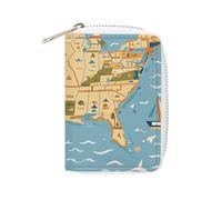 MNVTSKOP Kreditkartenetui aus weichem Leder, Kreditkartenetui, nautisches Segelboot, Karte, Visitenkartenetui, Geldbörse mit 20 Kartenfächern, Ausweishülle, Organizer, Reißverschluss, Geldbörse für