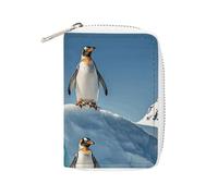 MNVTSKOP Kreditkartenetui aus weichem Leder, Kreditkartenetui, Pinguine auf dem Eisberg, Visitenkartenetui mit 20 Kartenfächern, Ausweishülle, Organizer, Reißverschluss, Geldbörse für Damen und Herren