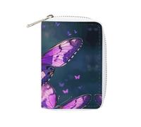 MNVTSKOP Kreditkartenetui aus weichem Leder, schöne violette Schmetterlinge, Visitenkartenetui mit 20 Kartenfächern, Ausweishülle, Organizer, Reißverschluss, Geldbörse für Damen und Herren, schöne
