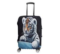 MNVTSKOP Little Tiger im Weltraum Gepäckhüllen Kratzfest Waschbar Kofferhülle Polyester Elastisch Reisegepäckschutz für Kofferschutz Abdeckung, weiß, L