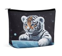 MNVTSKOP Little Tiger im Weltraum Kosmetiktasche, große Kapazität, Reise-Make-up-Tasche, trendig, tragbar, Kulturbeutel für Damen