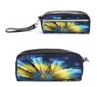 MNVTSKOP Make-up-Tasche mit blauen und gelben Blumen, kleine Kosmetiktasche, Reiseetui, tragbarer Schreibwaren-Organizer für Frauen, Lehrer