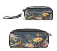MNVTSKOP Make-up-Tasche mit Blumen, Vögel, klein, Kosmetiktasche, Reiseetui, tragbarer Schreibwaren-Organizer für Frauen, Lehrer