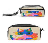 MNVTSKOP Make-up-Tasche mit bunten Katzen, klein, Kosmetiktasche, tragbar, Schreibwaren-Organizer für Frauen, Lehrer