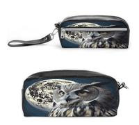 MNVTSKOP Make-up-Tasche mit Eule und Mond, kleine Kosmetiktasche, tragbar, Schreibwaren-Organizer für Frauen, Lehrer