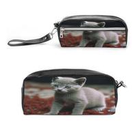 MNVTSKOP Make-up-Tasche mit Katze und Blütenblättern, kleine Kosmetiktasche, tragbar, Schreibwaren-Organizer für Frauen, Lehrer