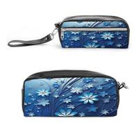 MNVTSKOP Make-up-Tasche mit Mini-Blumen-Wirbeln, klein, Kosmetiktasche, tragbar, Schreibwaren-Organizer für Frauen, Lehrer, Blau