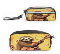 MNVTSKOP Make-up-Tasche mit Musik und Faultier, klein, Kosmetiktasche, tragbar, Schreibwaren-Organizer für Frauen, Lehrer