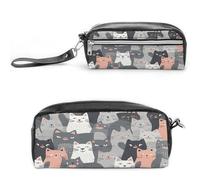 MNVTSKOP Make-up-Tasche mit niedlichem lustigem grauem Katzenmuster, kleine Kosmetiktasche, Reiseetui, tragbarer Schreibwaren-Organizer für Frauen, Lehrer