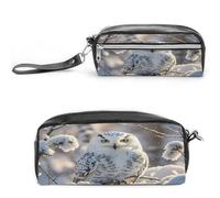MNVTSKOP Make-up-Tasche mit weißer Eule, klein, Kosmetiktasche, Reiseetui, tragbar, Schreibwaren-Organizer für Damen, Lehrerin