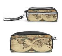 MNVTSKOP Make-up-Tasche mit Weltkarte, Retro-Design, klein, Kosmetiktasche, tragbar, Schreibwaren-Organizer für Frauen, Lehrer