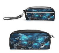 MNVTSKOP Make-up-Tasche, Motiv: blauer Schmetterling und Mond, klein, Kosmetiktasche, tragbar, Schreibwaren-Organizer für Damen, Lehrerin