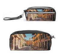 MNVTSKOP Make-up-Tasche, Motiv: Old Courtyard Cafe Chair City, Rom, Italien, kleine Kosmetiktasche, Reisekoffer, tragbarer Schreibwaren-Organizer für Frauen, Lehrer