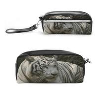 MNVTSKOP Make-up-Tasche, Motiv: Weißer Bengalischer Tiger, klein, Kosmetiktasche, Reiseetui, tragbarer Schreibwaren-Organizer für Frauen, Lehrer