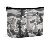 MNVTSKOP Schach-Kosmetiktasche, große Kapazität, Reise-Make-up-Tasche, trendig, tragbar, Kulturbeutel für Damen, Schwarz und Weiß
