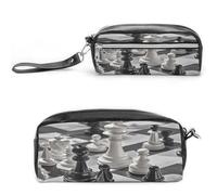 MNVTSKOP Schach-Make-up-Tasche, klein, Kosmetiktasche, tragbar, Schreibwaren-Organizer für Frauen, Lehrer, Schwarz und Weiß