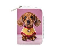 MNVTSKOP Weiches Leder-Kreditkartenetui, Bankkartenetui, niedlicher Dackel-Duggee-Visitenkartenetui, Geldbörse mit 20 Kartenfächern, Ausweishülle, Organizer, Reißverschluss, Geldbörse für Damen und