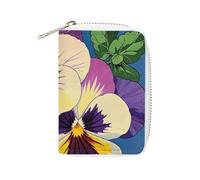 MNVTSKOP Weiches Leder, Kreditkartenetui, Bankkartenetui, Stiefmütterchen, Perfektion, Druck, Visitenkartenetui, Geldbörse mit 20 Kartenfächern, Ausweishülle, Organizer, Reißverschluss, Geldbörse für