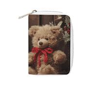 MNVTSKOP Weiches Leder-Kreditkartenetui für Bankkarten, Weihnachtsbaum, Ast, Bär, Puppe, Visitenkartenetui, Geldbörse mit 20 Kartenfächern, Ausweishülle, Organizer, Reißverschluss, Geldbörse für Damen