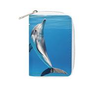 MNVTSKOP Weiches Leder-Kreditkartenetui für Bankkarten, zwei Delfine, Visitenkartenetui mit 20 Kartenfächern, Ausweishülle, Organizer mit Reißverschluss, Geldbörse für Damen und Herren, zwei Delfine