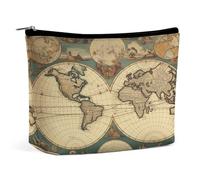 MNVTSKOP Weltkarte Retro-Kosmetiktasche, große Kapazität, Reise-Make-up-Tasche, trendig, tragbar, Kulturbeutel für Damen