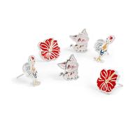 Moana Mädchen Sterling Silber Ohrringe Set, 3 Paar Ohrstecker mit Blume, Katze und Hahn Design