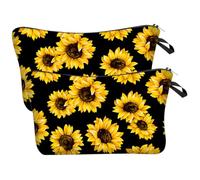 Mobestech 2 Stück Sonnenblumen Kosmetiktasche Tragbare Schminktasche mit Reißverschluss Organizer für Make Up Hautpflege Schlüssel und Alltagsbedarf für Reisen und Camping