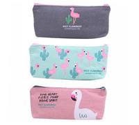 Mobestech Große Stifteaufbewahrungstasche Zufällige Farbe aus Canvas 3 Stück Einfaches Federmäppchen mit Flamingo Motiv Quadratisch Niedlicher Stil für Schüler für Schülerschreibwaren