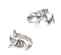 MOBUTOFU 2 Stück Verstellbare Offene Daumenringe Große Weiße Hai Wickelringe Damen Stapelbare Midi Ringe