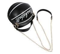 MOBUTOFU Basketballform Umhängetasche aus PU Leder Kleine Runde Damen Schultertasche mit Kettenriemen für Alltag und Freizeit Schwarz