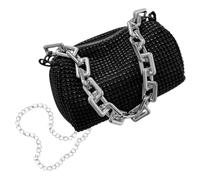 MOBUTOFU Glitzernde Abendtasche Damen mit Wasserstein und Kettenriemen Kleine Schwarze Pu und Polyester Umhängetasche für Verschiedene Anlässe und Alltag