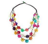 MOBUTOFU Handgefertigte Boho Damen Halskette Mehrreihig aus Bunten Kokosnuss schalen und Holzperlen Statement Chunky Necklace Langlebiger Modeschmuck für Sommer Festival und Alltag