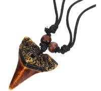 MOBUTOFU Vintage Haizahn Halskette für Herren mit Kunstharz und Holz Anhänger Verstellbare Tribal Halskette für Männer für Strandpartys und Surfen