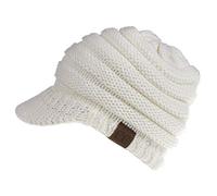 MOCOFO Frauen Winter Warm Gestrickte Mützen Slouchy Wolle Beanie Mütze mit Visier (Weiß)