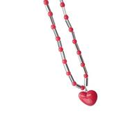 Mocoocouture Charm Halskette Herz Anhänger Perlenkette Herzharz Textur Hals Schmuck Für Modische Liebhaber Handgefertigte Perlen Halskette