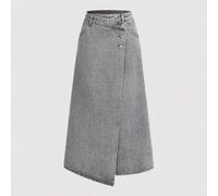 MOD Damen Denimrock in Midi-Länge, gerade geschnitten, Herbst Damenröcke, Streetwear für Damen, Damenrock aus Denim, asymmetrischer Rock, Herbstbeklei