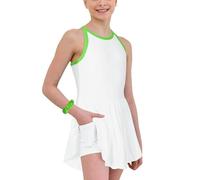 MODAFANS Tennis- und Golfkleid für Mädchen, ärmellos, athletisch, plissiert, mit integrierten Shorts und Taschen, schlichtes Weiß, 12-13 Jahre