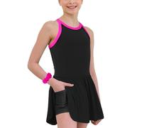 MODAFANS Tennis- und Golfkleid für Mädchen, ärmellos, athletisch, plissiert, mit integrierten Shorts und Taschen, Schwarz, 6-7 Jahre