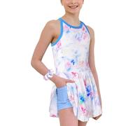 MODAFANS Tennis- und Golfkleid für Mädchen, ärmellos, athletisch, plissiert, mit integrierten Shorts und Taschen, Weiße Batikfärbung, 10-11 Jahre