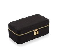 MODALO GEMMA Schmuckkästchen - Rechteckiger Schmuckkasten mit Reißverschluss, 2 Ebenen Schmuckaufbewahrung aus hochwertigem Velours, elegante Schmuckbox Damen, für Ringe, Ohrringe & Ketten (Schwarz)