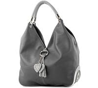 modamoda de 330 Damen Leder Nappaleder Wildleder Schultertasche Henkeltasche groß handmade in Italy, Farbe:Dunkelgrau/Grau